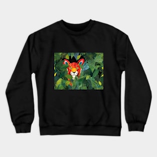 Cute Orange Tiger Peeking Out From Green Jungle Grass Crewneck Sweatshirt